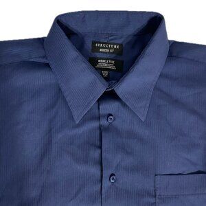 Structure Size 16-16 1/2 32-33 Long Sleeve Modern Fit Blue Men's Shirt